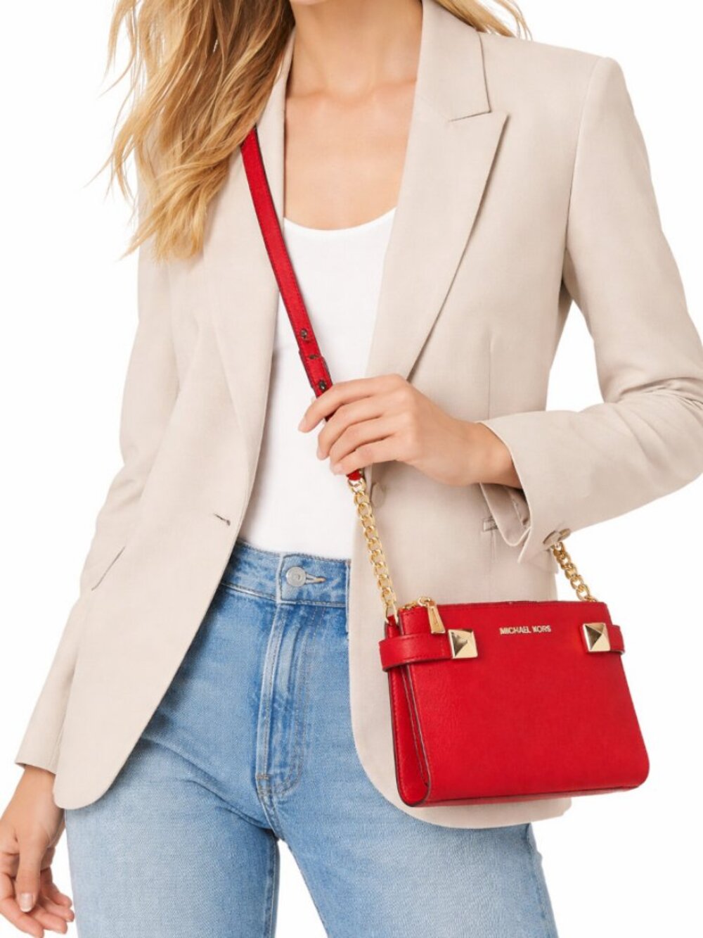 Michael Michael Kors Karla Crossbody Cherry Red Saffiano Leather NWOT - Picture 3 of 10